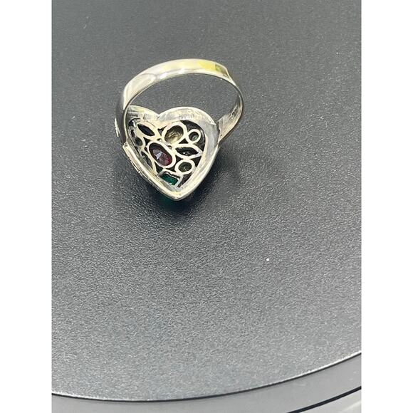 Sterling Silver Marcasite Multi-Gemstone Multi-Shaped Heart Noppakao Ring Sz 9.5 - Picture 5 of 9